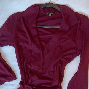 Massimo Dutti Burgundy Long Sleeve Dress